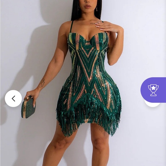 loragal Dresses Sequin Pattern Fringed Hem Cocktail Party Slip Mini